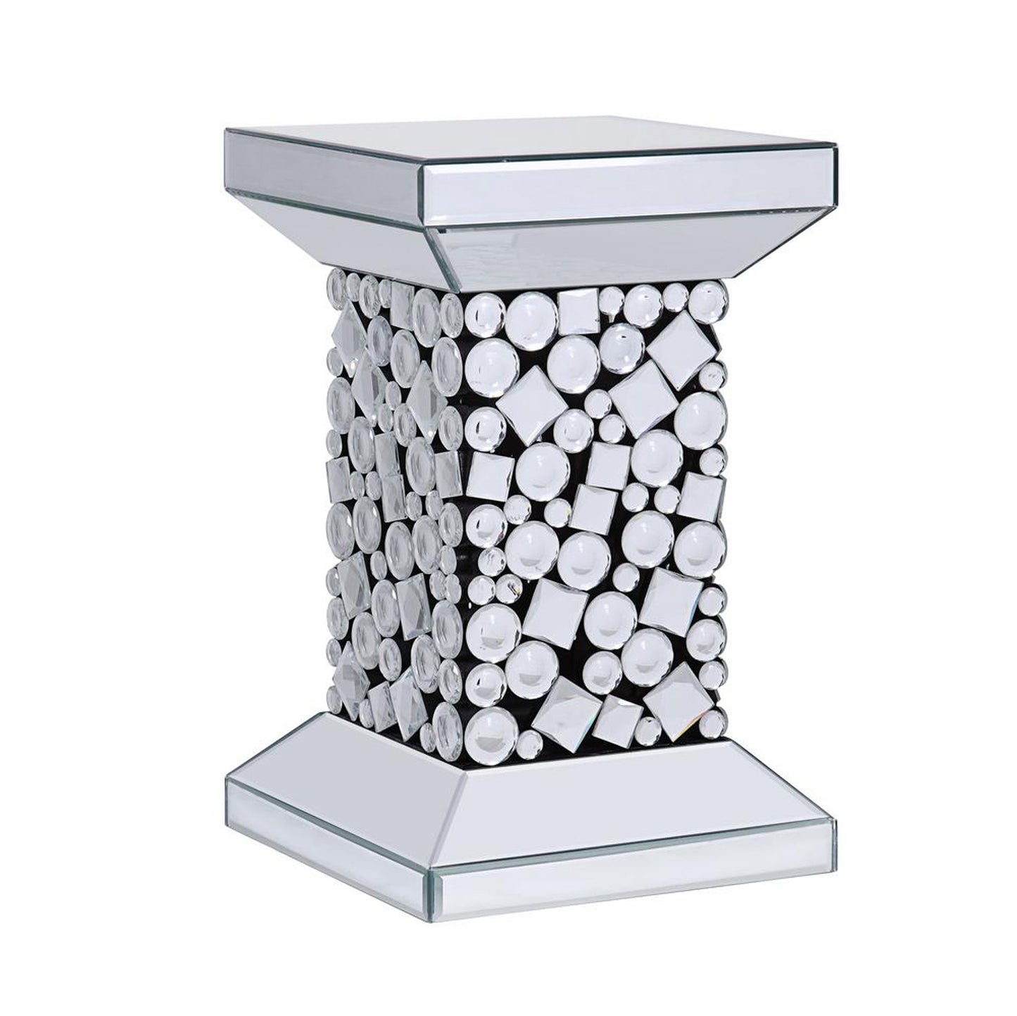 Wood And Mirror End Table With One Shelf, Clear And Black By Benzara | Side Tables |  Modishstore 