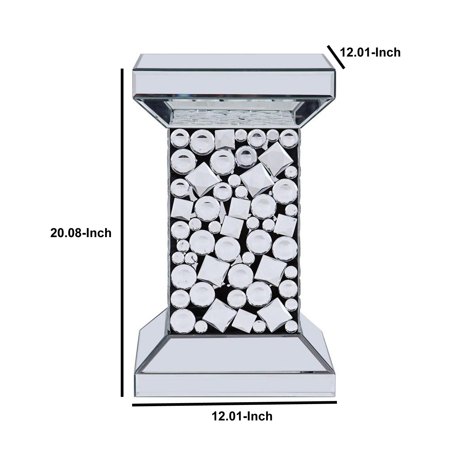 Wood And Mirror End Table With One Shelf, Clear And Black By Benzara | Side Tables |  Modishstore  - 6