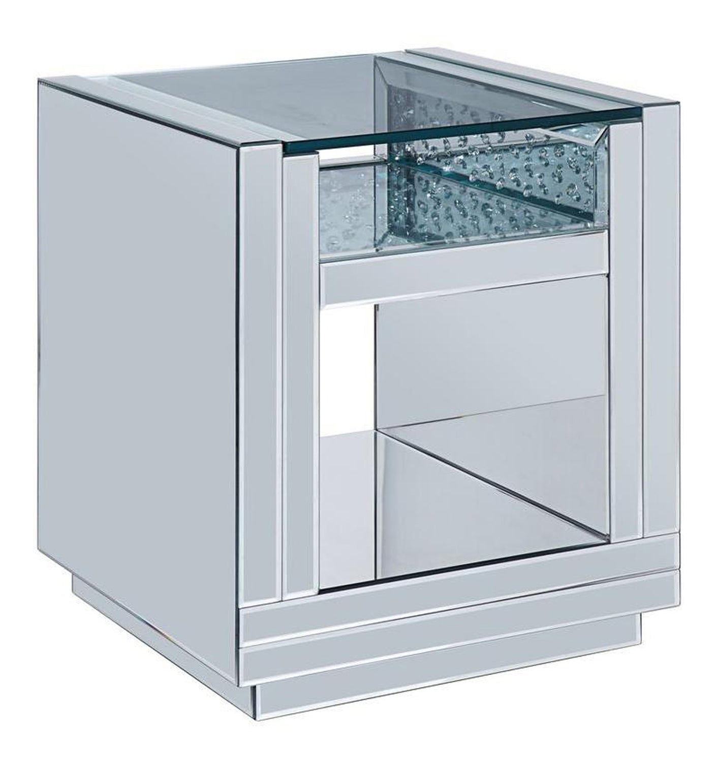 Square Wooden End Table With Mirror Panel Inserts And Faux Crystals, Silver By Benzara | Side Tables |  Modishstore 