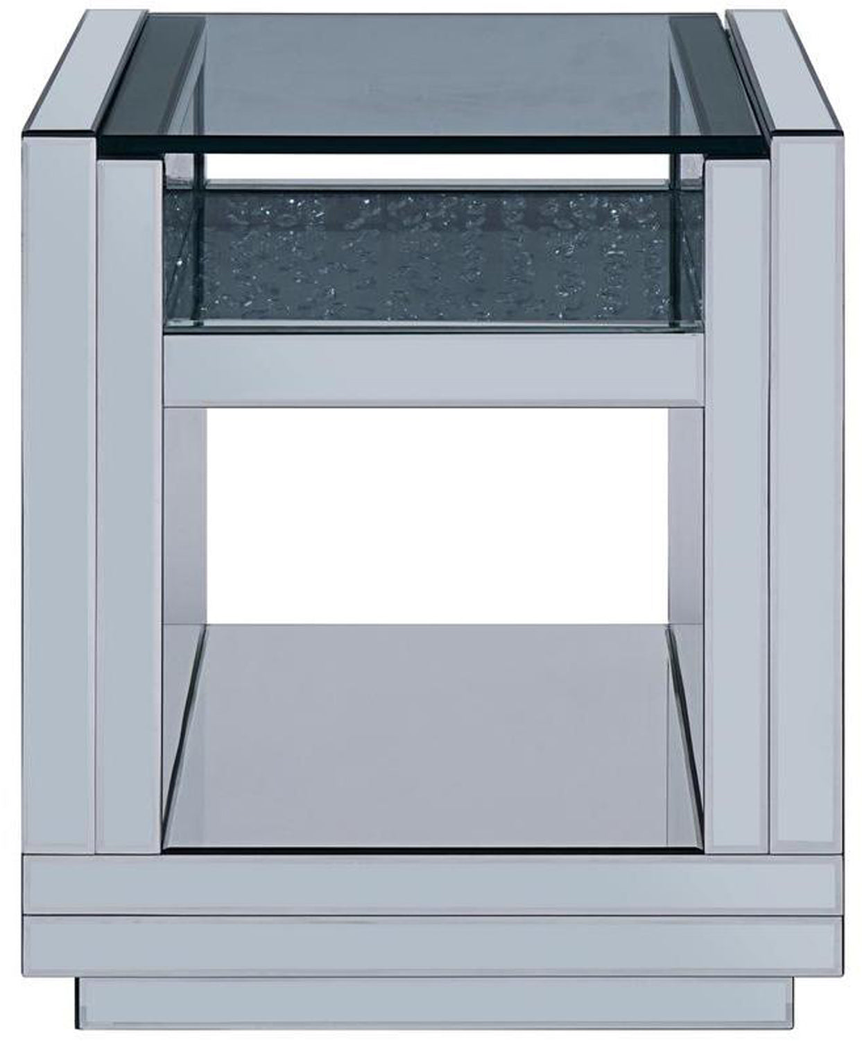 Square Wooden End Table With Mirror Panel Inserts And Faux Crystals, Silver By Benzara | Side Tables |  Modishstore  - 3