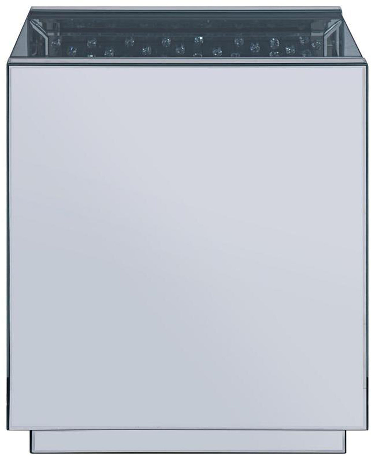 Square Wooden End Table With Mirror Panel Inserts And Faux Crystals, Silver By Benzara | Side Tables |  Modishstore  - 5