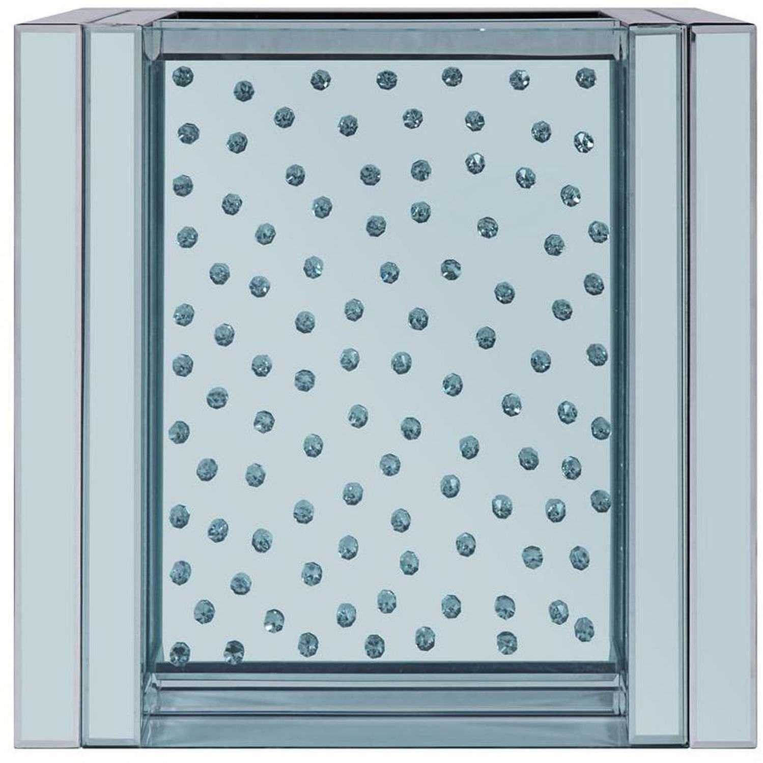 Square Wooden End Table With Mirror Panel Inserts And Faux Crystals, Silver By Benzara | Side Tables |  Modishstore  - 4