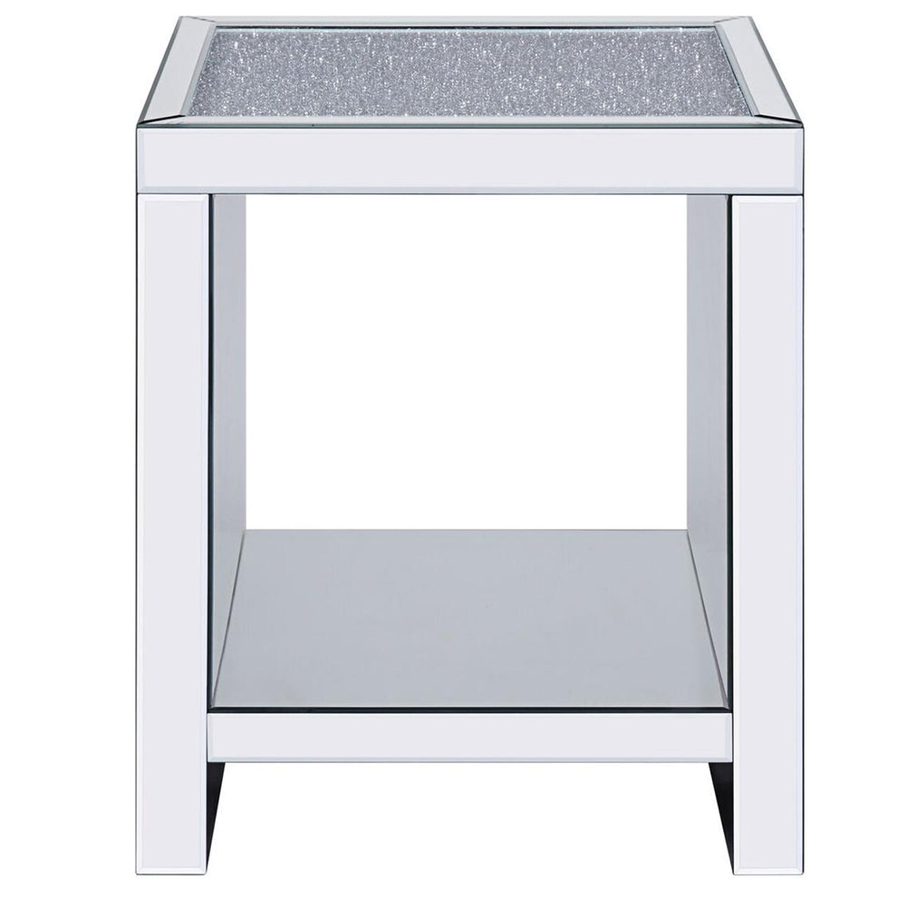 Wood And Mirror End Table With One Shelf, Clear By Benzara | Side Tables |  Modishstore  - 4