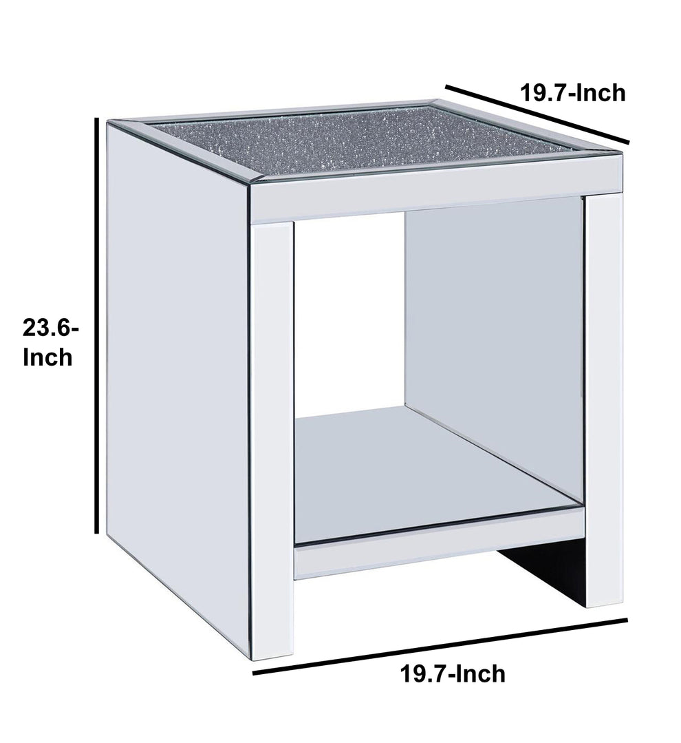 Wood And Mirror End Table With One Shelf, Clear By Benzara | Side Tables |  Modishstore  - 6