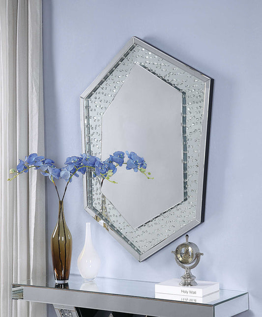 Faux Crystal Accented Wooden Frame Walldecor In Hexagonal Shape, Clear By Benzara | Mirrors |  Modishstore 