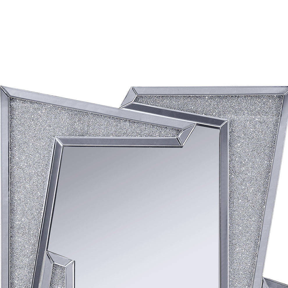 Mirrored Wooden Frame Accent Wall Decor With Four L Shaped Borders, Silver By Benzara | Mirrors |  Modishstore  - 3