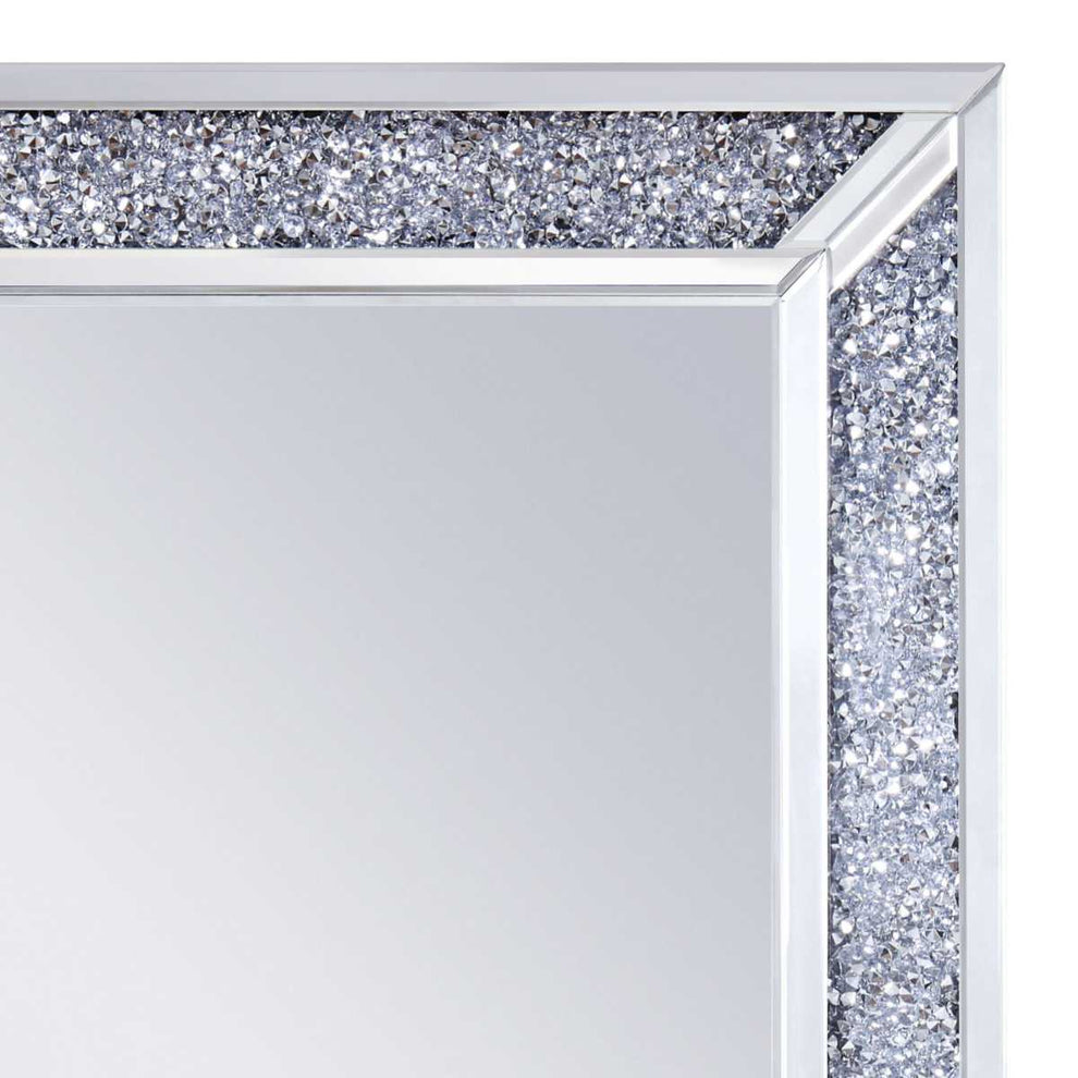 Rectangular Faux Crystal Inlaid Mirrored Walldecor With Wooden Backing, Clear By Benzara | Mirrors |  Modishstore  - 3