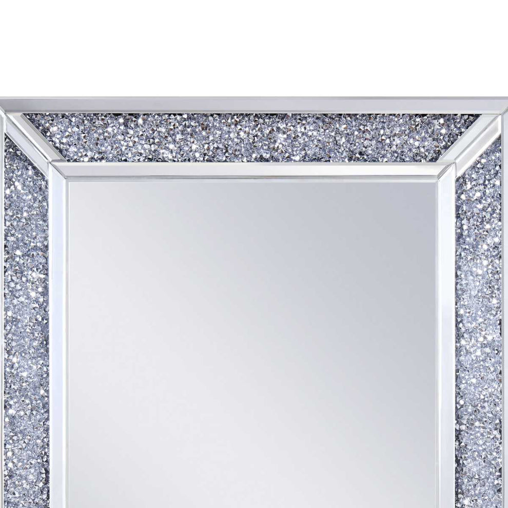 Rectangular Faux Crystal Inlaid Mirrored Walldecor With Wooden Backing, Clear By Benzara | Mirrors |  Modishstore  - 2