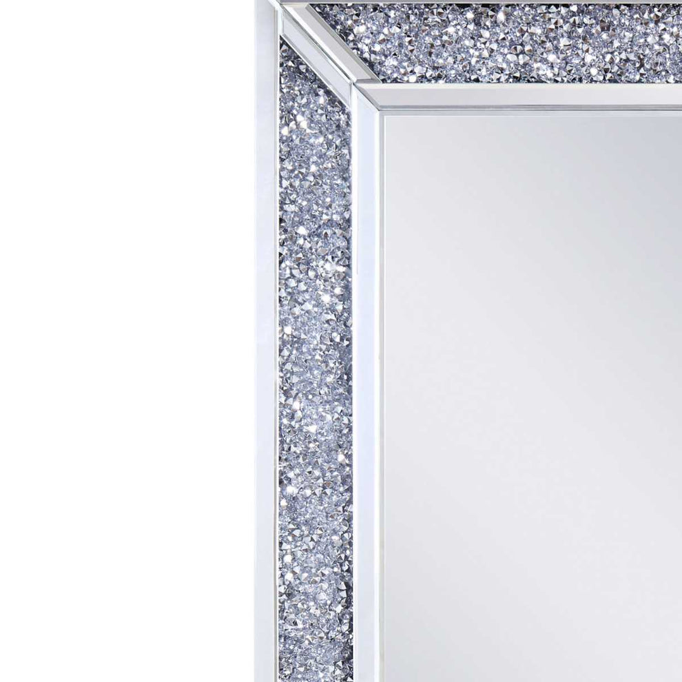 Rectangular Faux Crystal Inlaid Mirrored Walldecor With Wooden Backing, Clear By Benzara | Mirrors |  Modishstore  - 4