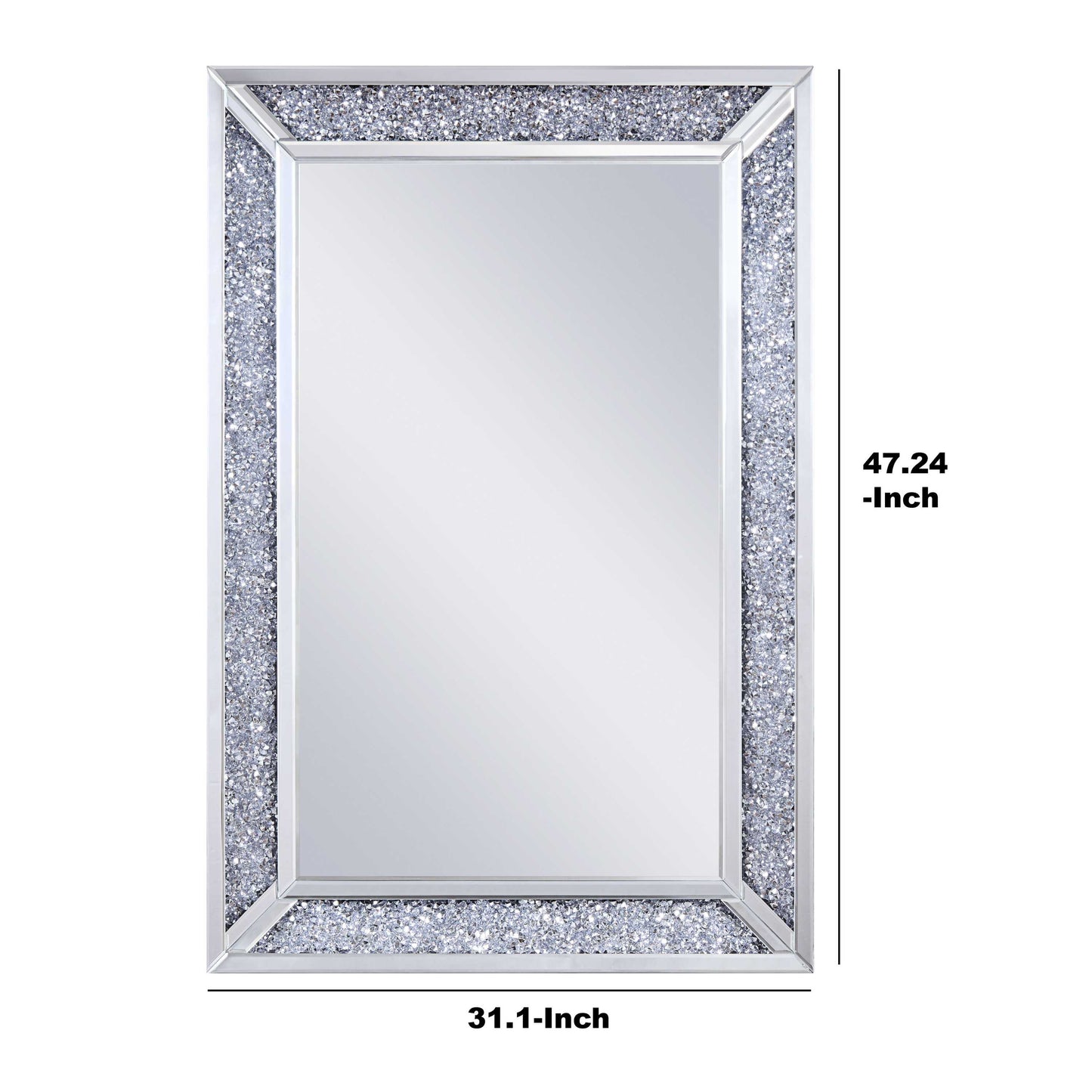 Rectangular Faux Crystal Inlaid Mirrored Walldecor With Wooden Backing, Clear By Benzara | Mirrors |  Modishstore  - 5