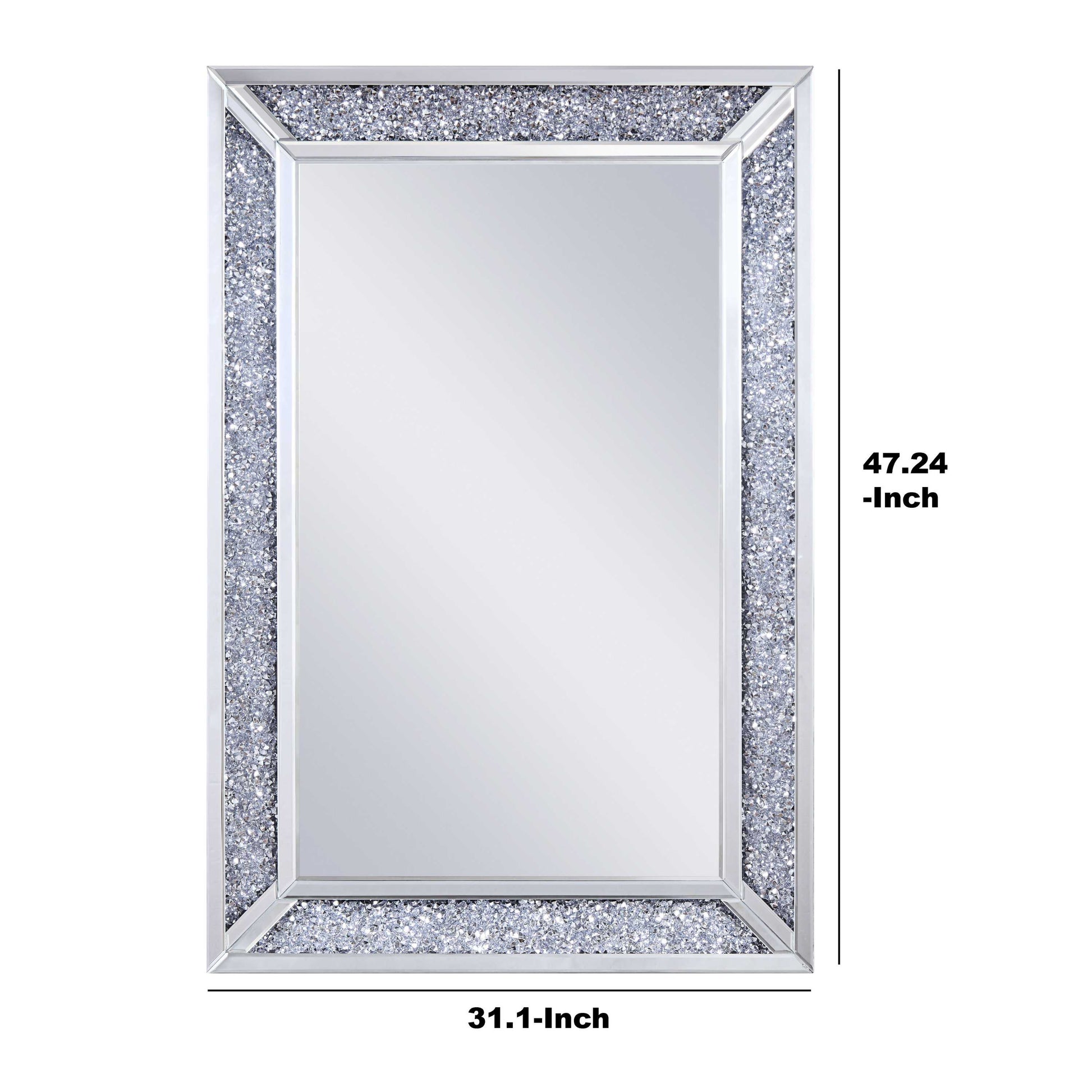 Rectangular Faux Crystal Inlaid Mirrored Walldecor With Wooden Backing, Clear By Benzara | Mirrors |  Modishstore  - 5