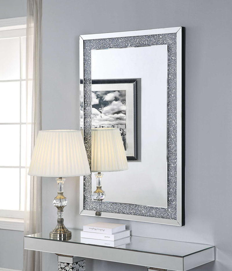 Mirrored Wooden Frame Accent Walldecor With Faux Crystal Inlay, Clear By Benzara | Mirrors |  Modishstore 