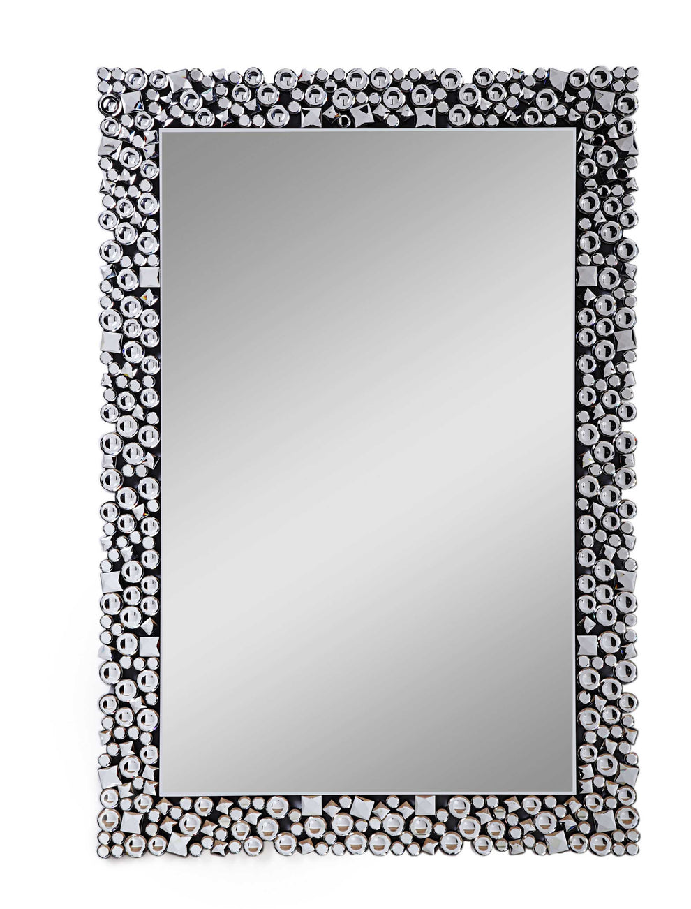 Wooden Backing Walldecor With Faux Crystals Inlaid Border, Black And Clear By Benzara | Mirrors |  Modishstore  - 2