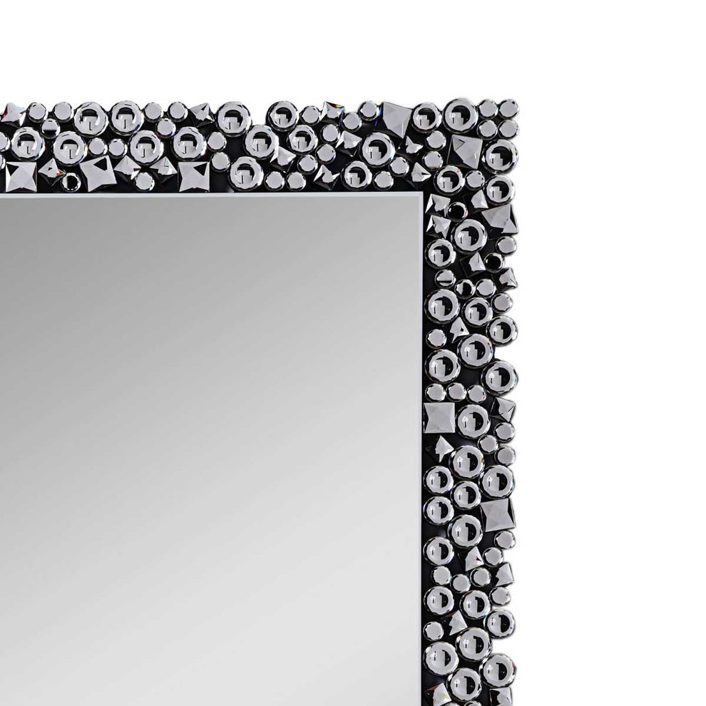 Wooden Backing Walldecor With Faux Crystals Inlaid Border, Black And Clear By Benzara | Mirrors |  Modishstore  - 3