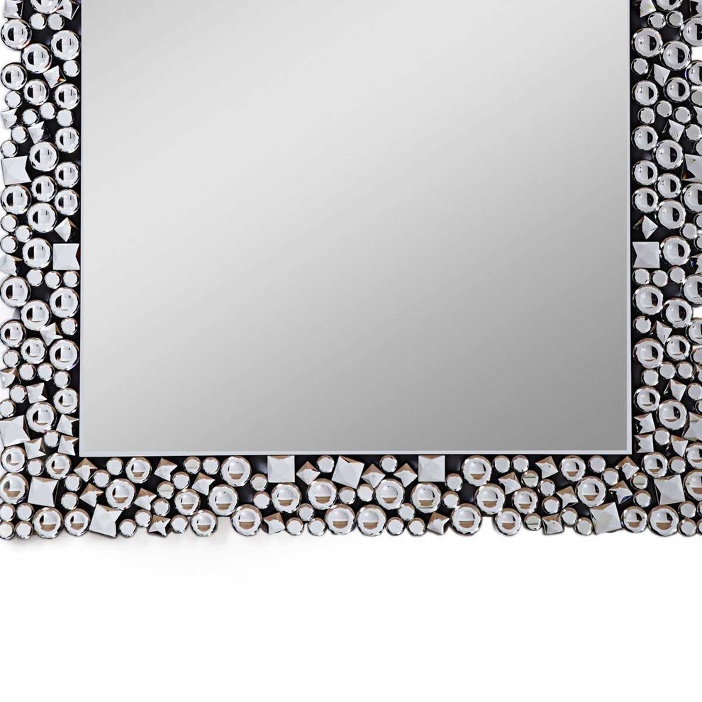 Wooden Backing Walldecor With Faux Crystals Inlaid Border, Black And Clear By Benzara | Mirrors |  Modishstore  - 4