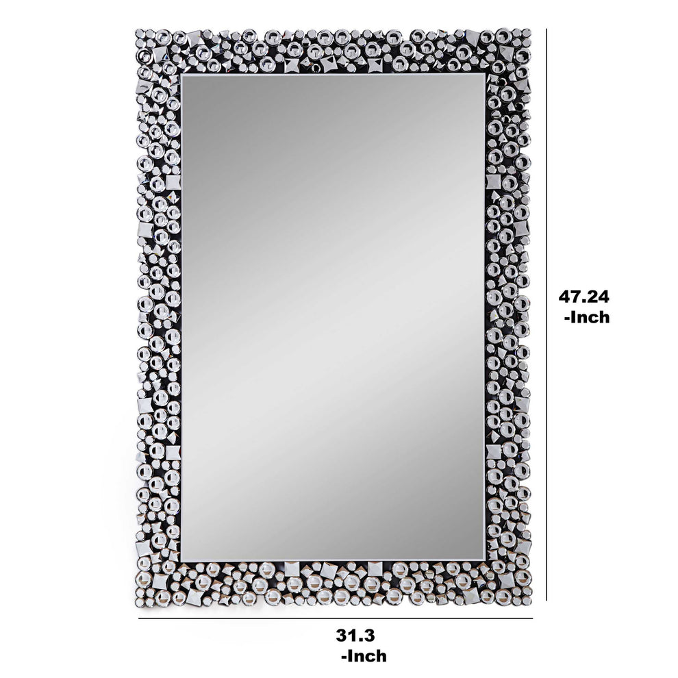 Wooden Backing Walldecor With Faux Crystals Inlaid Border, Black And Clear By Benzara | Mirrors |  Modishstore  - 5