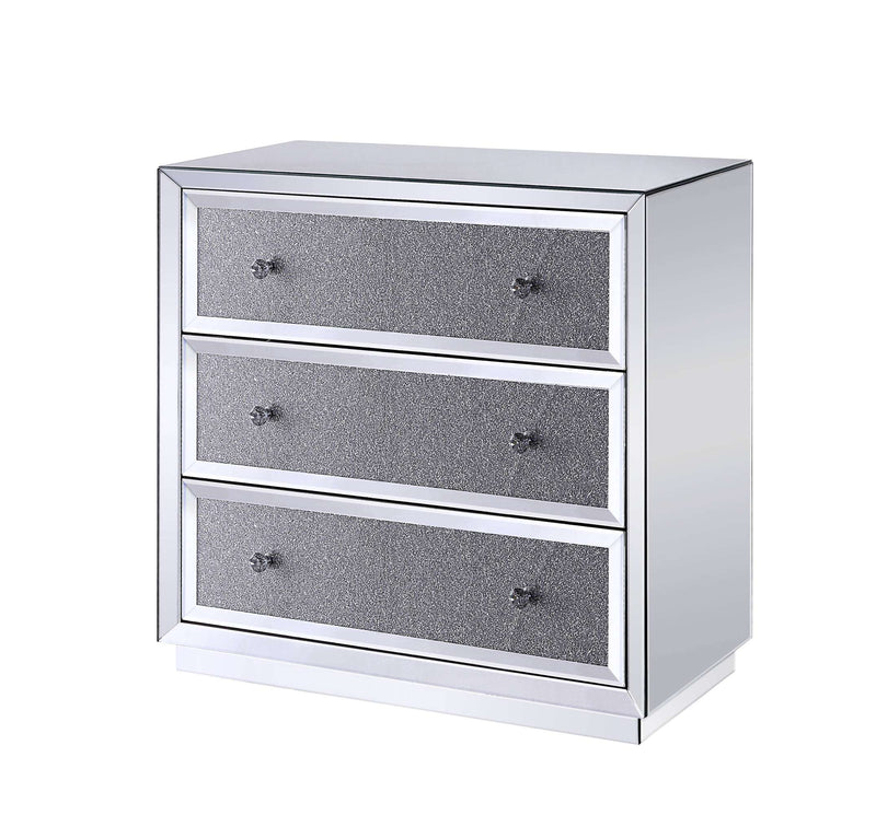 Three Drawers Wooden Cabinet With Mirrored Paneling And Faux Crystal Inlay, Clear By Benzara | Cabinets |  Modishstore 
