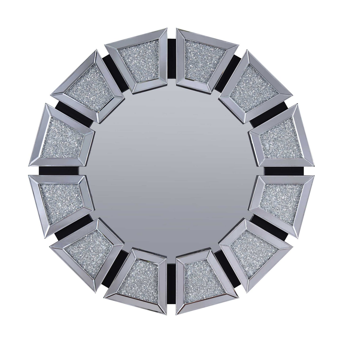 Wooden Backing Walldecor With Tapered Mirrored Panel Borders, Clear And Black By Benzara | Mirrors |  Modishstore  - 2