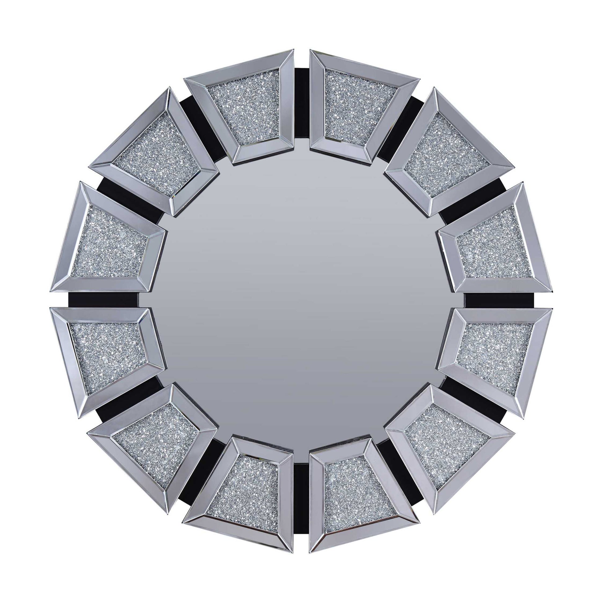 Wooden Backing Walldecor With Tapered Mirrored Panel Borders, Clear And Black By Benzara | Mirrors |  Modishstore  - 2