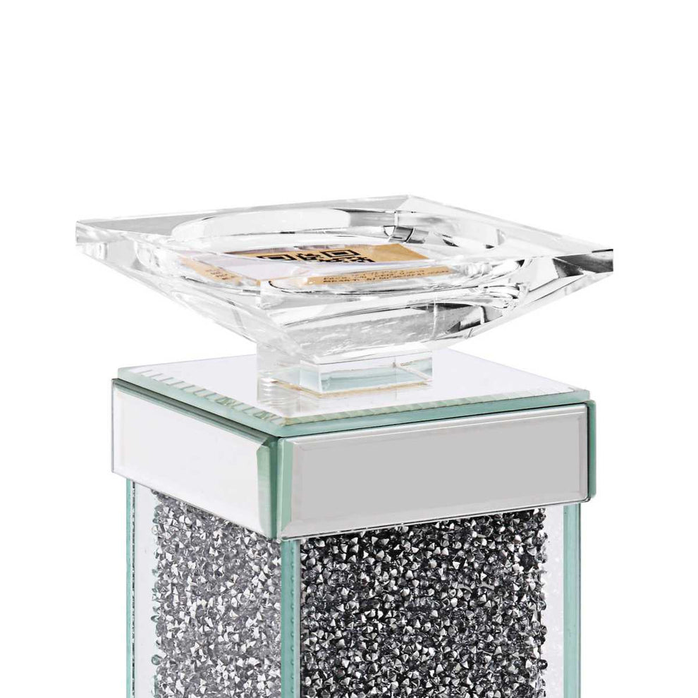 Wood And Glass Candle Holder With Faux Crystals Inlay, Clear, Small, Set Of Two By Benzara | Candle Holders |  Modishstore  - 2