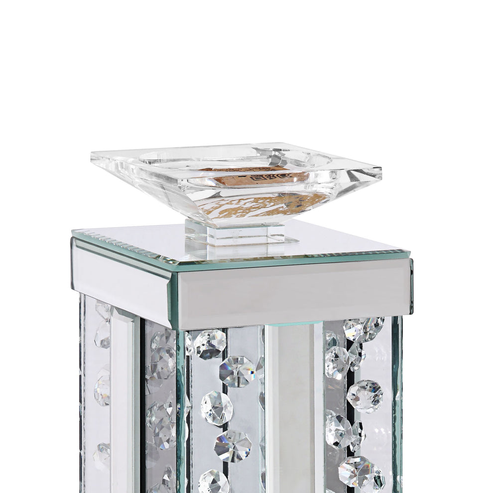 Wood And Glass Candle Holder With Faux Crystal Studs, Clear, Set Of Two, Large By Benzara | Candle Holders |  Modishstore  - 3