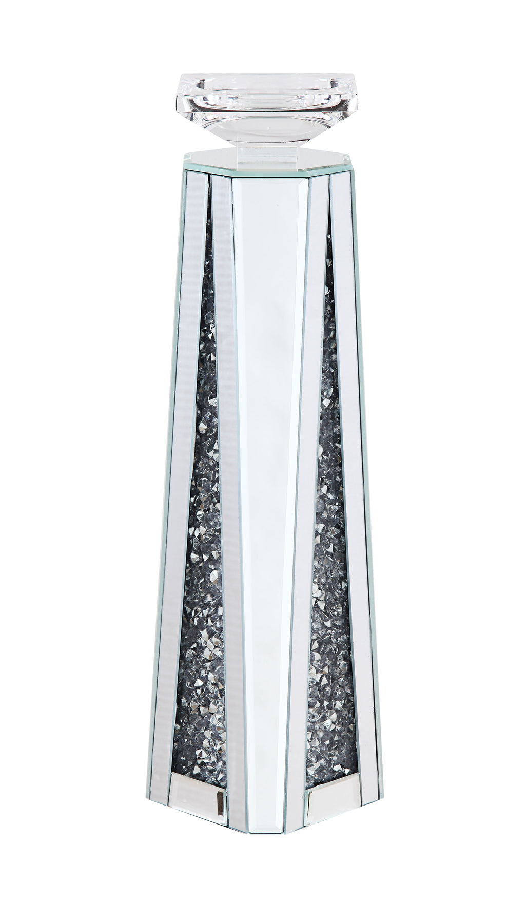 Wood And Glass Candle Holder With Faux Crystal Inserts, Clear, Set Of Two, Large By Benzara | Candle Holders |  Modishstore 
