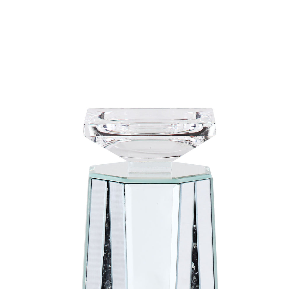 Wood And Glass Candle Holder With Faux Crystal Inserts, Clear, Set Of Two, Large By Benzara | Candle Holders |  Modishstore  - 3