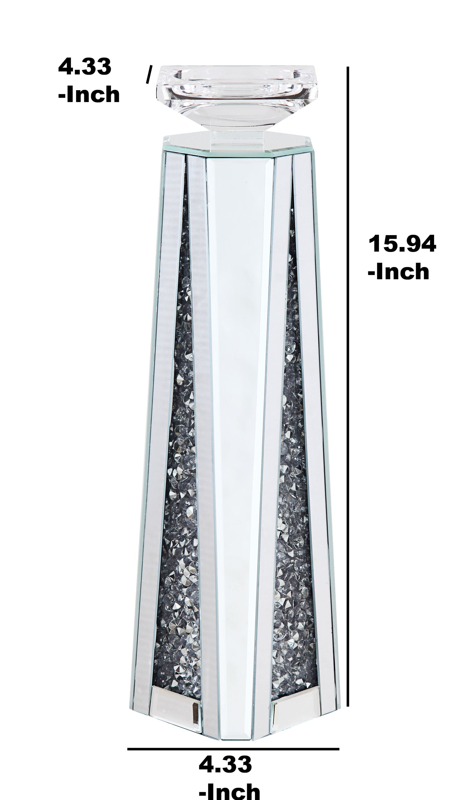 Wood And Glass Candle Holder With Faux Crystal Inserts, Clear, Set Of Two, Large By Benzara | Candle Holders |  Modishstore  - 4