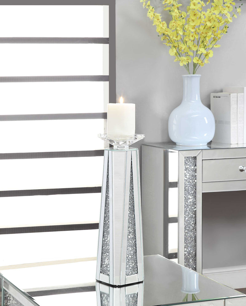 Wood And Glass Candle Holder With Faux Crystal Inserts, Clear, Set Of Two, Large By Benzara | Candle Holders |  Modishstore  - 2