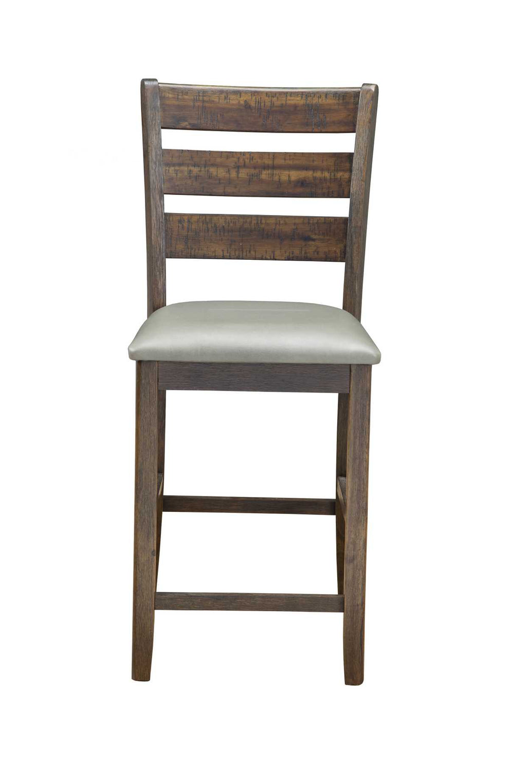 Wooden Pub Height Chairs With Slatted Back And Footrest, Set Of Two, Brown And Gray By Benzara | Bar Stools & Table |  Modishstore  - 4
