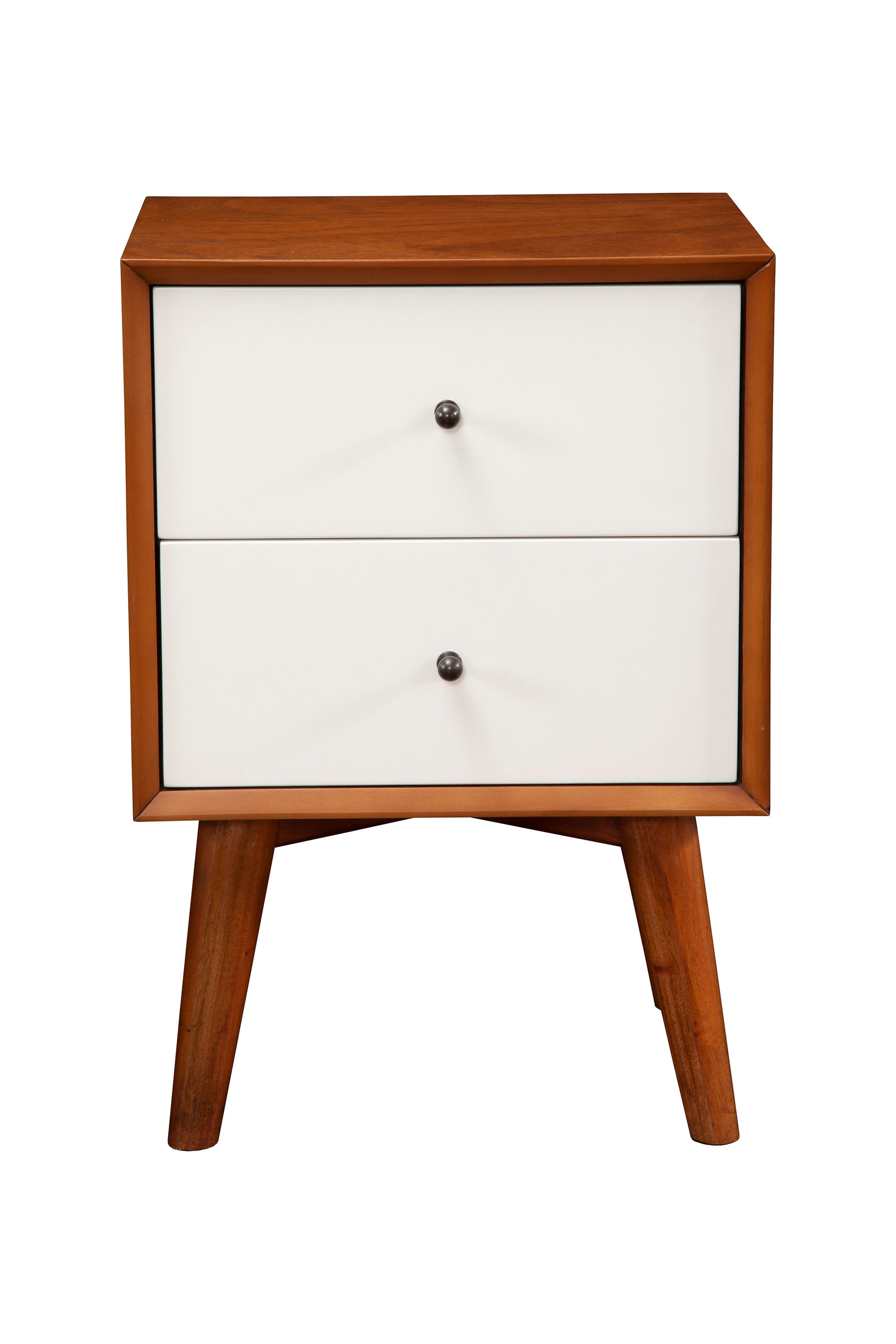 Stylish Wooden Nightstand With Two Drawers And Flared Legs, Brown And White By Benzara | Nightstands |  Modishstore  - 2