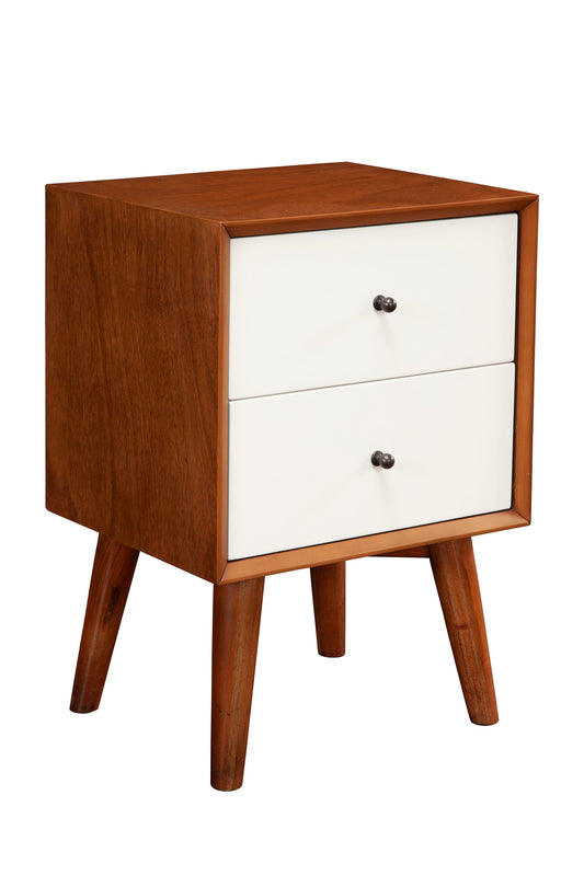Stylish Wooden Nightstand With Two Drawers And Flared Legs, Brown And White By Benzara | Nightstands |  Modishstore 