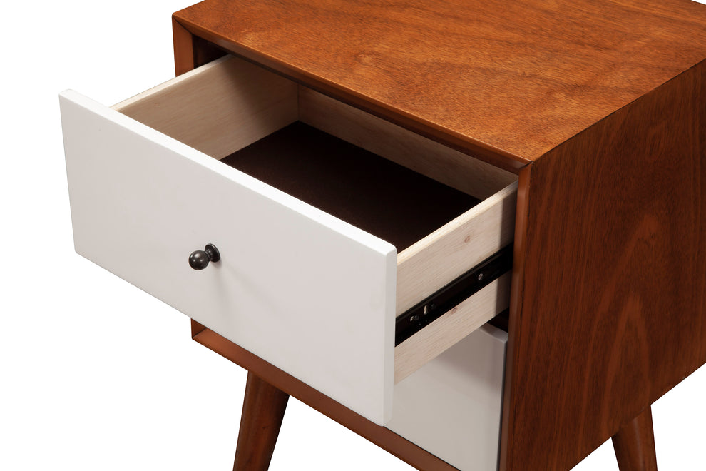 Stylish Wooden Nightstand With Two Drawers And Flared Legs, Brown And White By Benzara | Nightstands |  Modishstore  - 5