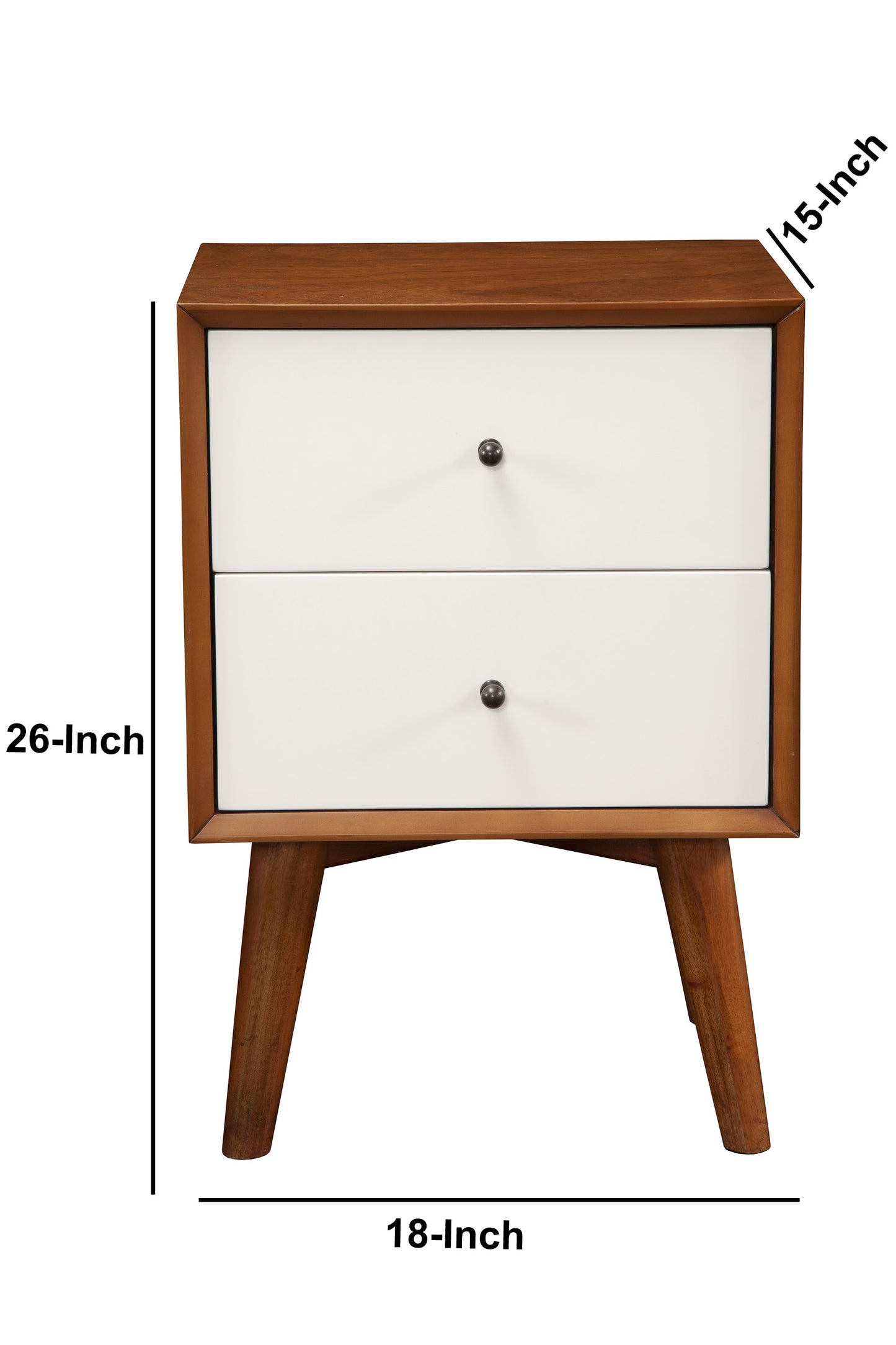 Stylish Wooden Nightstand With Two Drawers And Flared Legs, Brown And White By Benzara | Nightstands |  Modishstore  - 4