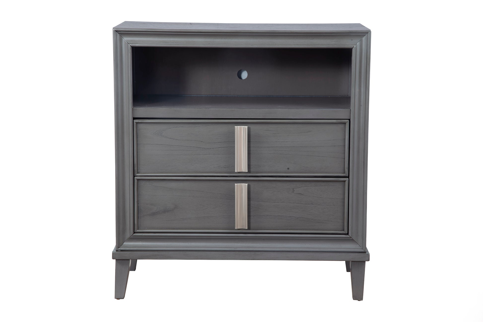 Transitional Style Wooden Media Chest With Two Drawers And One Open Shelf, Gray By Benzara | Cabinets | Modishstore - 2