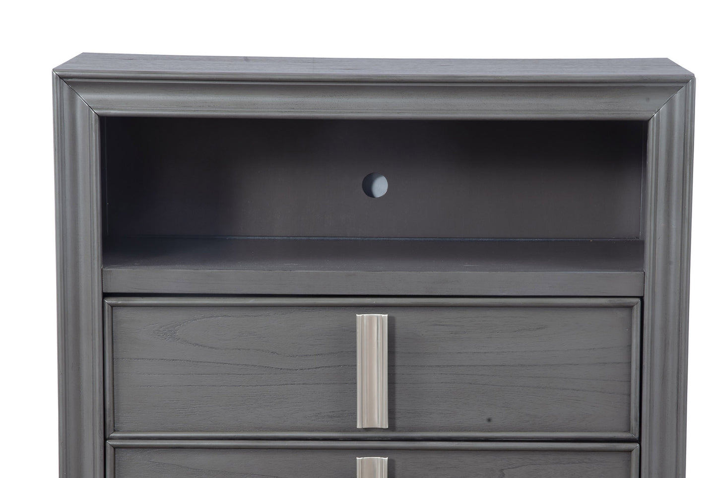 Transitional Style Wooden Media Chest With Two Drawers And One Open Shelf, Gray By Benzara | Cabinets | Modishstore - 3
