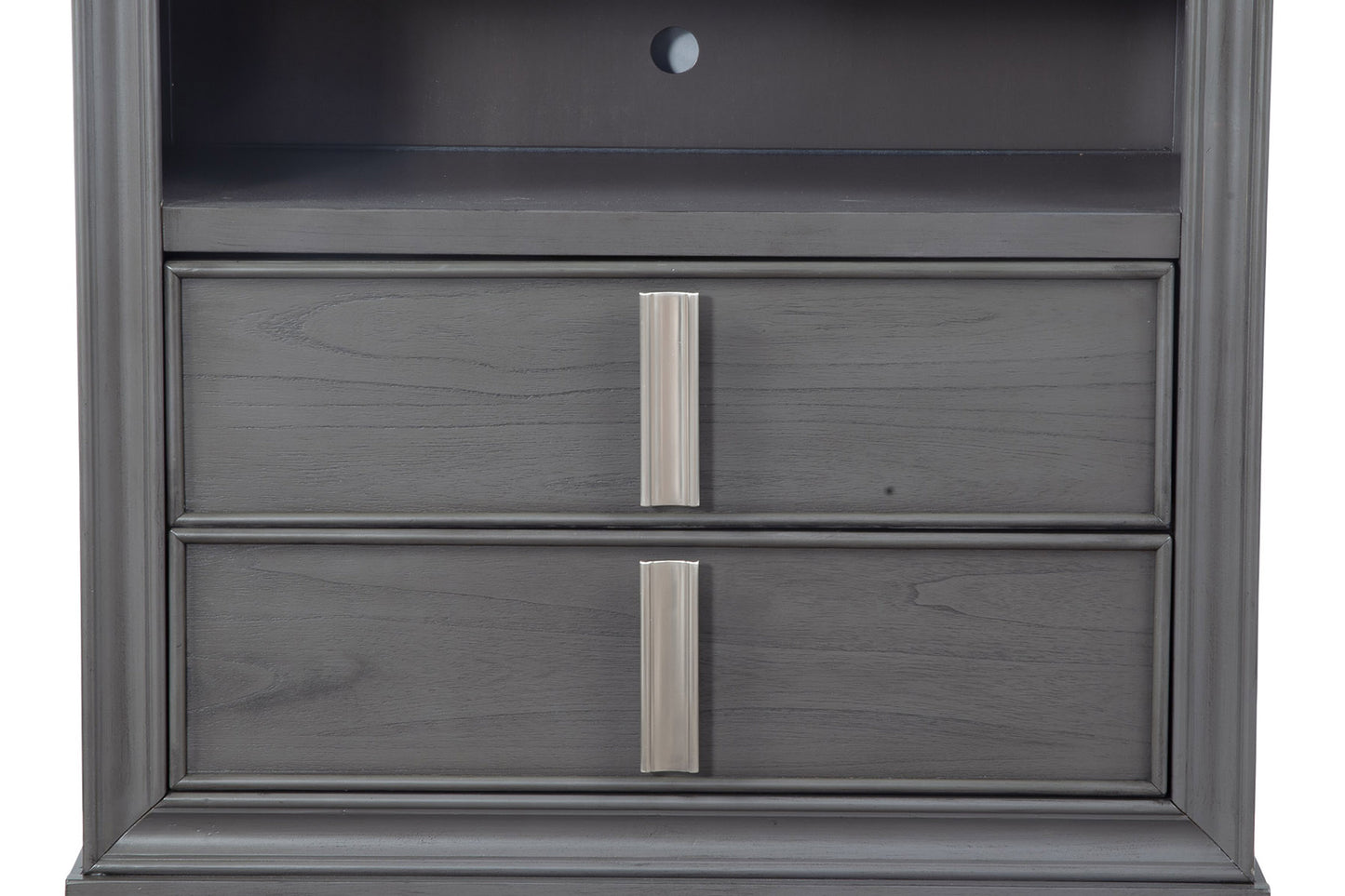 Transitional Style Wooden Media Chest With Two Drawers And One Open Shelf, Gray By Benzara | Cabinets | Modishstore - 4