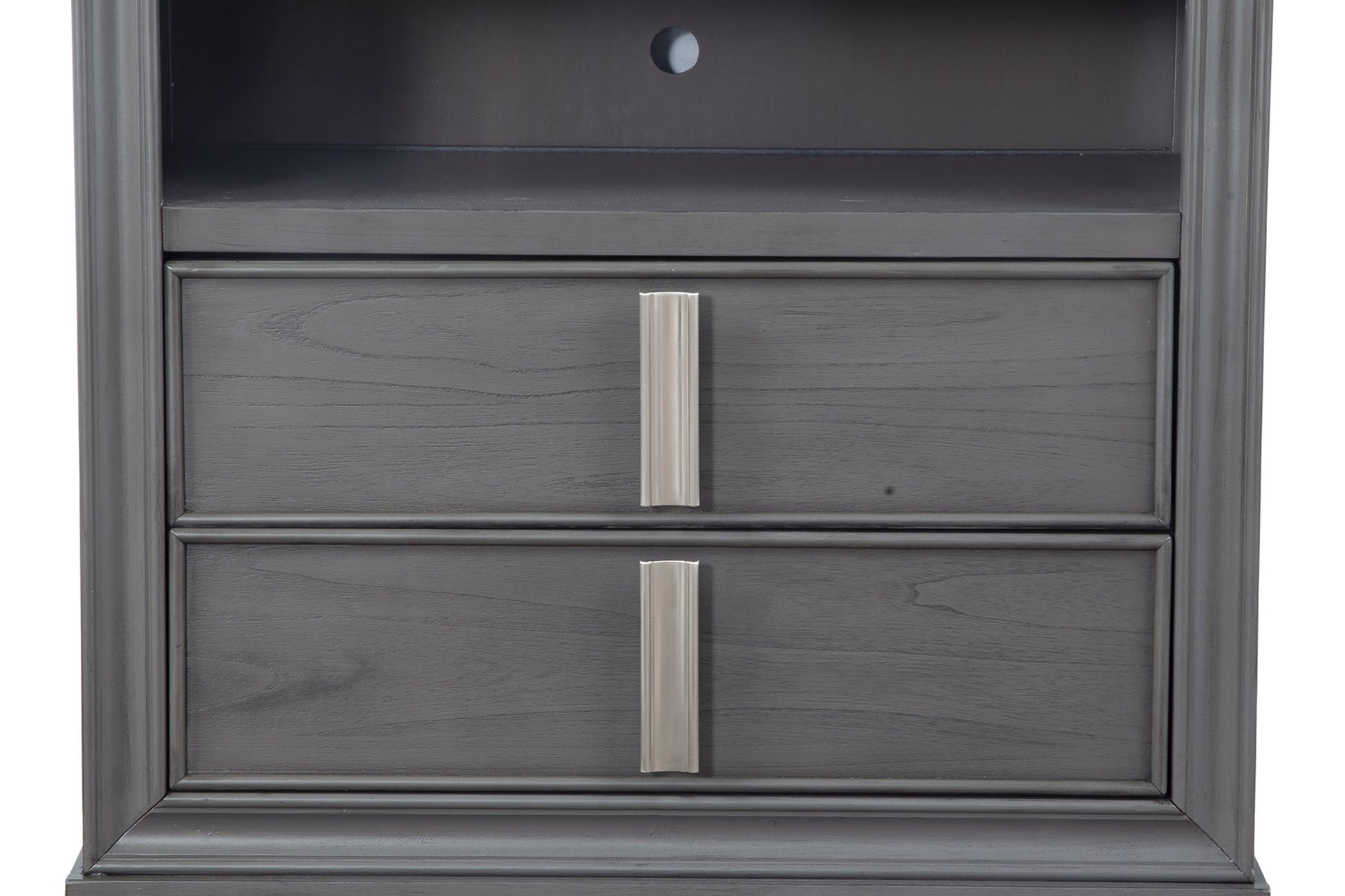 Transitional Style Wooden Media Chest With Two Drawers And One Open Shelf, Gray By Benzara | Cabinets | Modishstore - 4