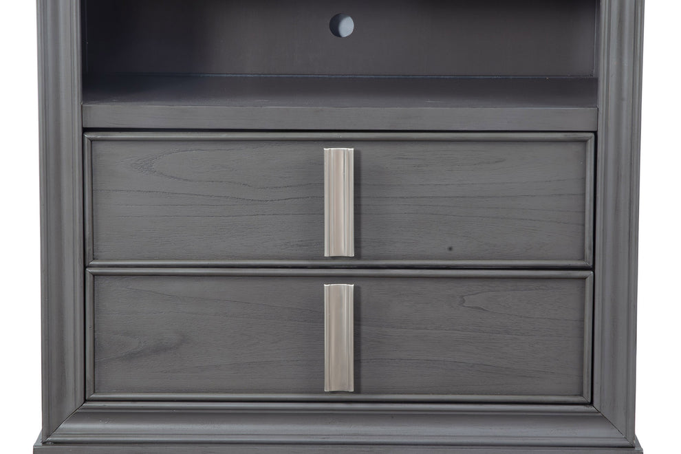 Transitional Style Wooden Media Chest With Two Drawers And One Open Shelf, Gray By Benzara | Cabinets | Modishstore - 4