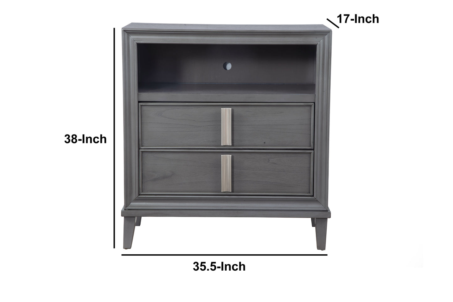 Transitional Style Wooden Media Chest With Two Drawers And One Open Shelf, Gray By Benzara | Cabinets | Modishstore - 6