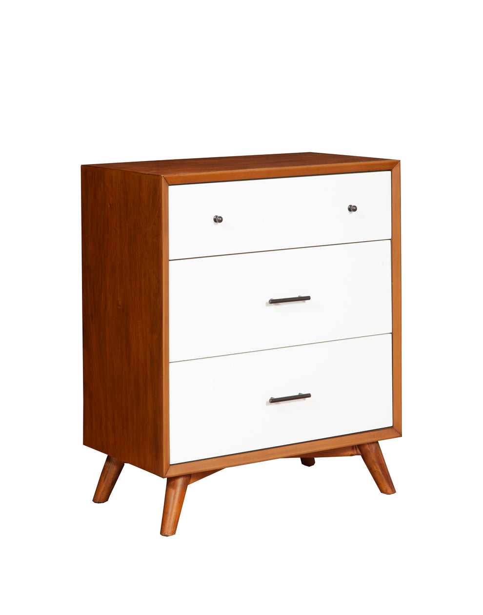 Modern Style Wooden Chest With Three Drawers And Flared Legs, Brown And White By Benzara | Cabinets |  Modishstore  - 2