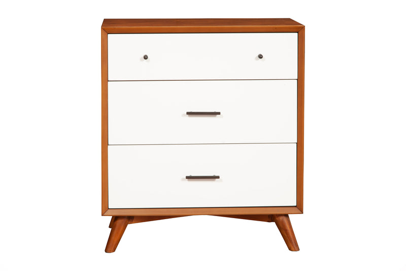 Modern Style Wooden Chest With Three Drawers And Flared Legs, Brown And White By Benzara | Cabinets |  Modishstore 
