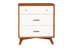 Modern Style Wooden Chest With Three Drawers And Flared Legs, Brown And White By Benzara
