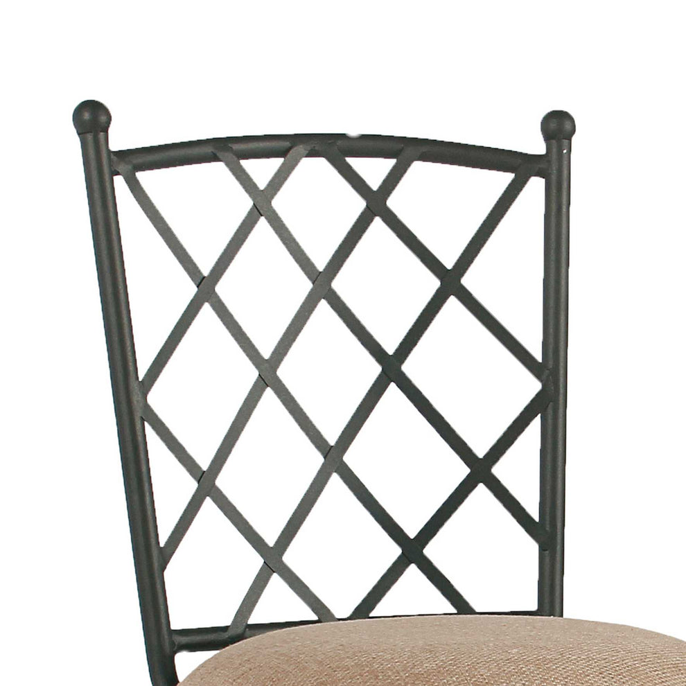 Metal Framed Counter Stool With Fabric Upholstered Seat And Designer Back, Beige And Black By Benzara | Stools |  Modishstore  - 3