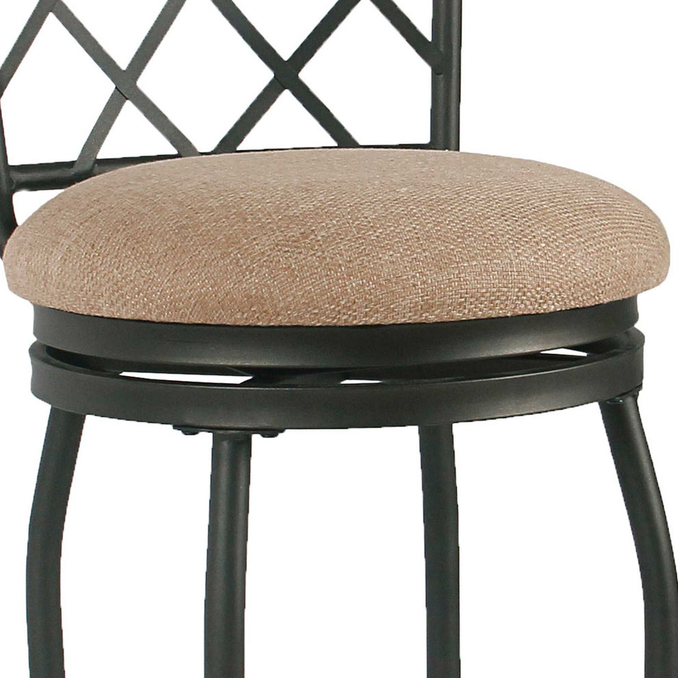Metal Framed Counter Stool With Fabric Upholstered Seat And Designer Back, Beige And Black By Benzara | Stools |  Modishstore  - 2