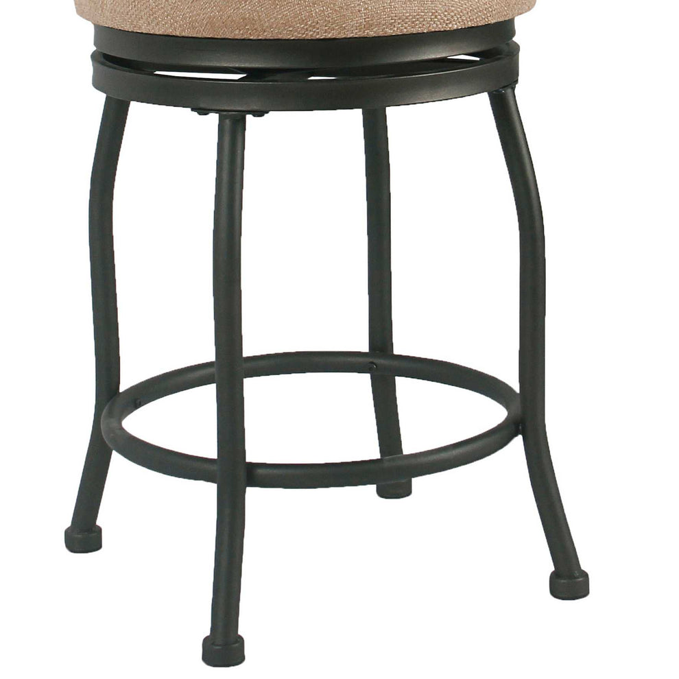 Metal Framed Counter Stool With Fabric Upholstered Seat And Designer Back, Beige And Black By Benzara | Stools |  Modishstore  - 4