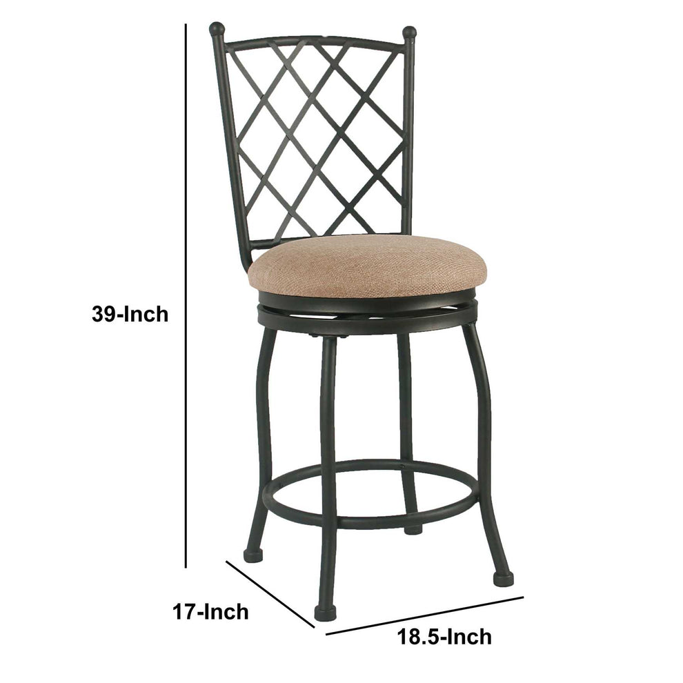 Metal Framed Counter Stool With Fabric Upholstered Seat And Designer Back, Beige And Black By Benzara | Stools |  Modishstore  - 5