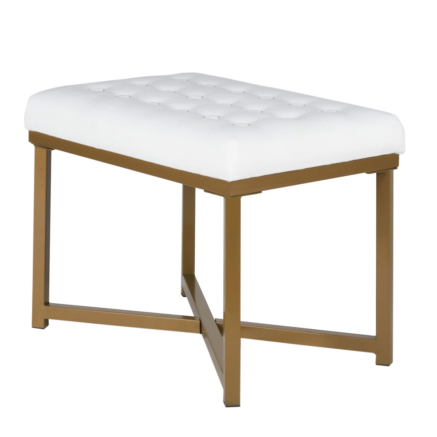 Metal Framed Bench With Button Tufted Velvet Upholstered Seat, White And Gold By Benzara | Benches |  Modishstore 