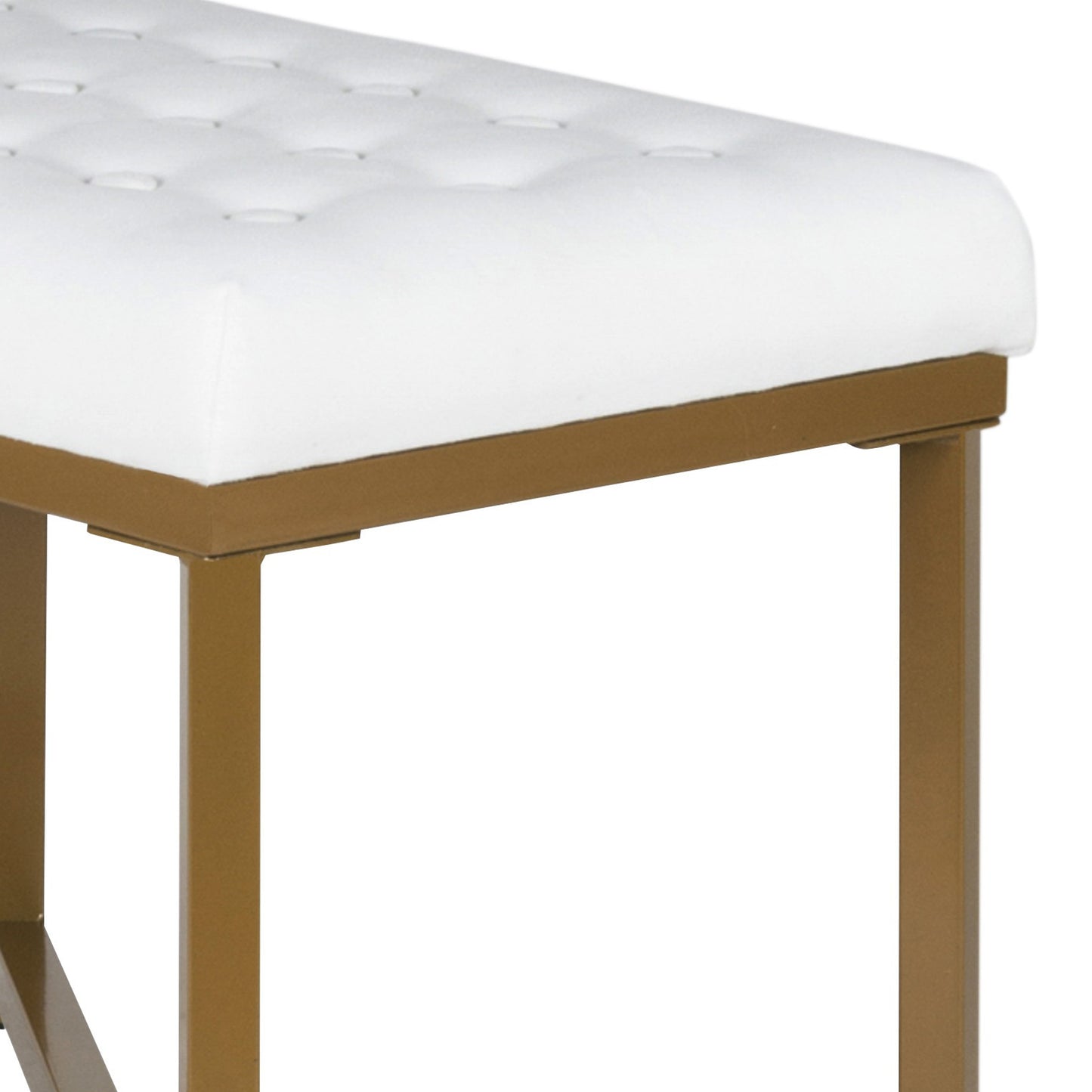 Metal Framed Bench With Button Tufted Velvet Upholstered Seat, White And Gold By Benzara | Benches |  Modishstore  - 2