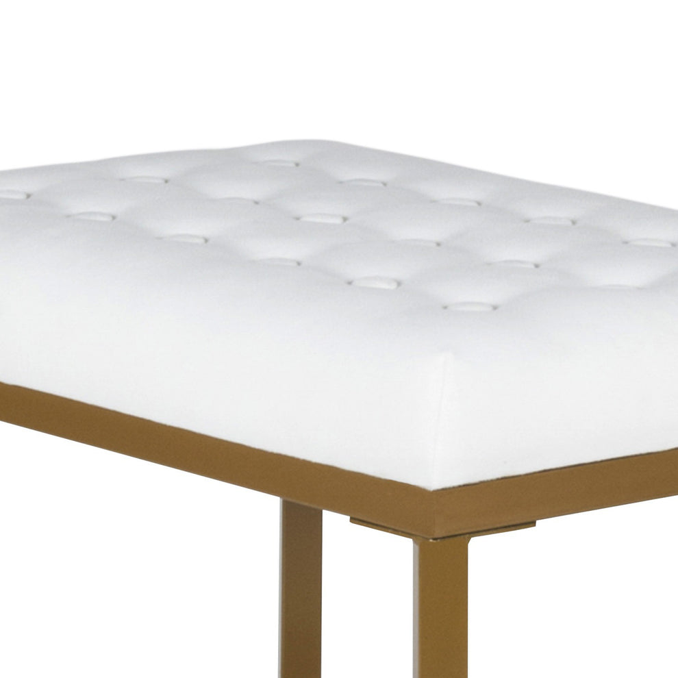 Metal Framed Bench With Button Tufted Velvet Upholstered Seat, White And Gold By Benzara | Benches |  Modishstore  - 3